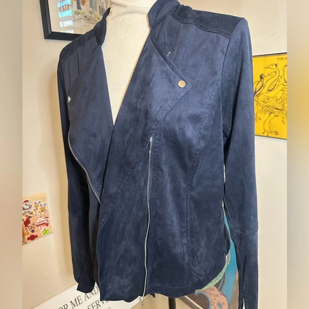 Lysse Faux suede zip moto jacket in a NAVY size XL - Picture 2 of 5